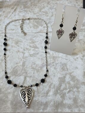 Retired Brighton Milas Heart Filigree Necklace and Earrings Set
